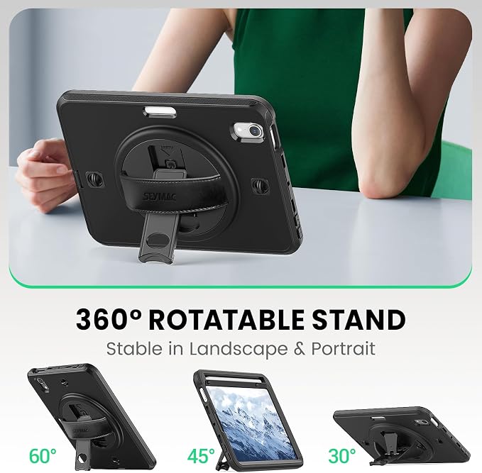 SEYMAC Case for iPad mini 7 (A17 Pro) 2024/ Mini 6 8.3 Inch Shockproof Protective Case with Screen Protector Stand Hand/Shoulder Strap and Pencil Holder for iPad mini 7th/6th Generation Black | Sh