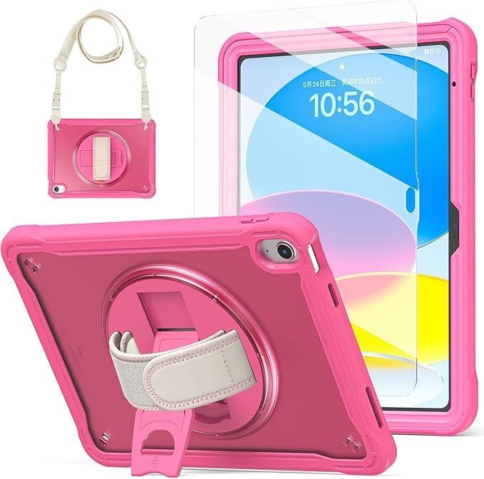 BLOSOMEET Clear Case for iPad 9th/8th/7th Generation 2021/2020/2019 10.2 Inch with Tempered Glass Screen Protector &amp Pencil HolderDrop-Proof iPad 10.2 Case w/Stand Hand Shoulder StrapBlack