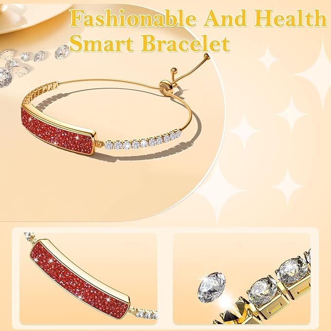 Smart Bracelet for Women, Jewelry Fitness Tracker with 2 Bands, Heart Rate & SPO₂ Monitor, Stress & Sleep Tracking, Step & Calorie Counter, 5ATM Waterproof for iOS & Android, No Subscription, Red