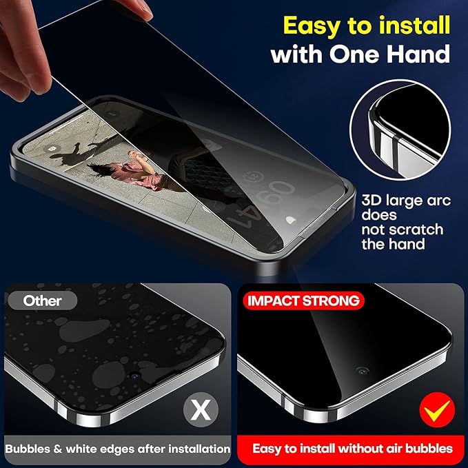 ImpactStrong Anti-Spy Privacy Screen Protector for iPhone 11 / iPhone XR (6.1-Inch) 9H Tempered Glass Shatter-Resistant Anti-Scratch Easy Install Kit Case Friendly 2-Pack