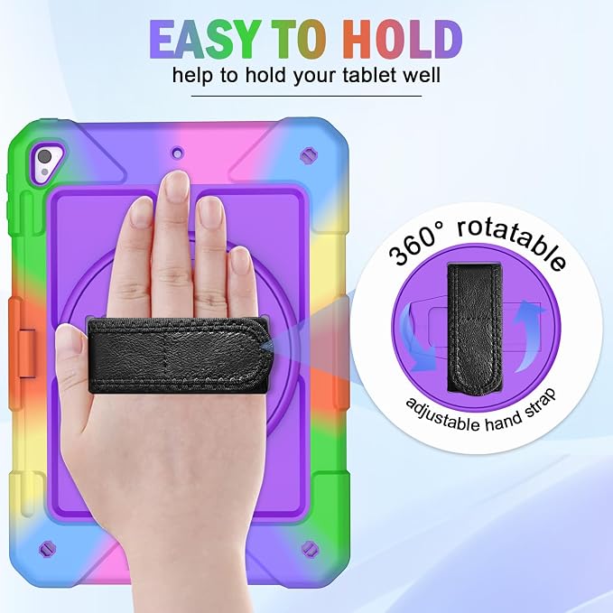 BMOUO Case for iPad 6th/5th Generation Case (9.7 inch 2018/2017) 360°Rotating Stand Hand/Shoulder Strap Shockproof iPad 9.7” Case for iPad Air 2 Black