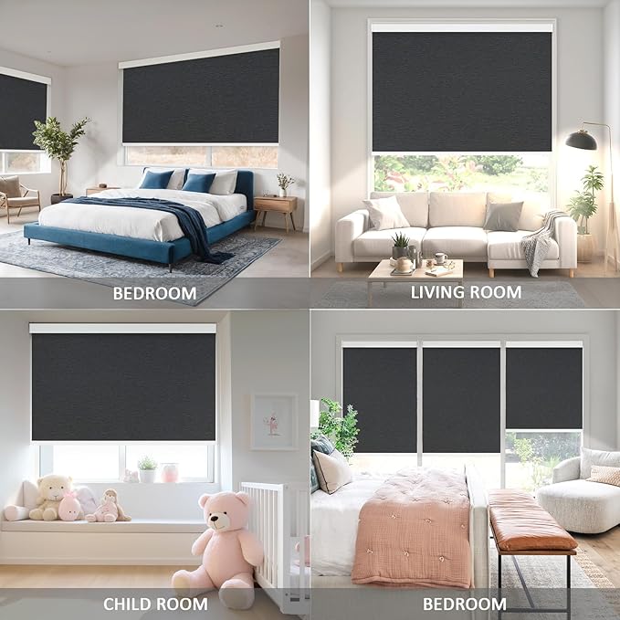 COOLWINDS Motorized Blinds with Remote Cordless Automatic Motorized Shades Custom Blinds for Windows Smart Curtains Compatible with Alexa Google Home(Blackout Jacquard Black,W29 x H72in)