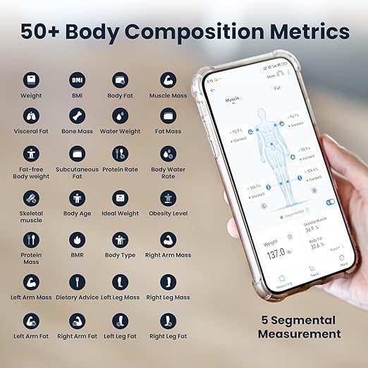 YINOLIFE Scale for Body Weight, 8 Electrode Smart Bathroom Scale with BMI Body Fat Muscle Mass 28 Full Body Composition, High Precision Digital Weight Scale with Handle Display, Rechargeable, 400 lbs