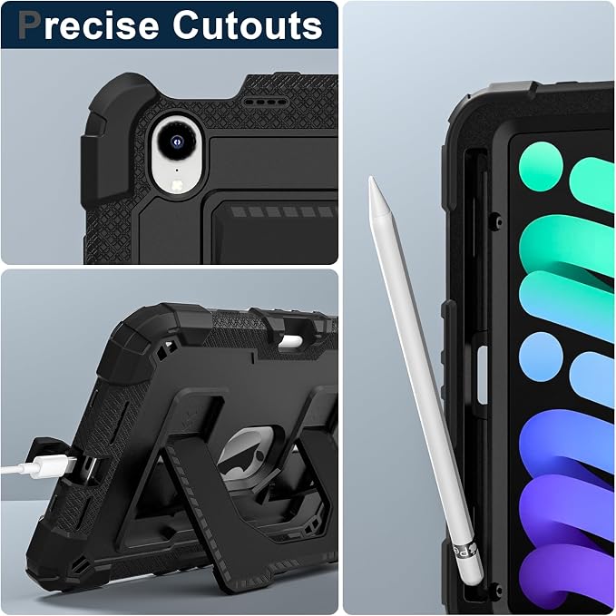 Kids Case Compatible with iPad mini 7 A17 pro 2024 Mini 6 8.3”Colorful Shockproof Case with Pencil Holder and Adjustable Big StandHandle Strap for iPad mini 6th 7th Gen