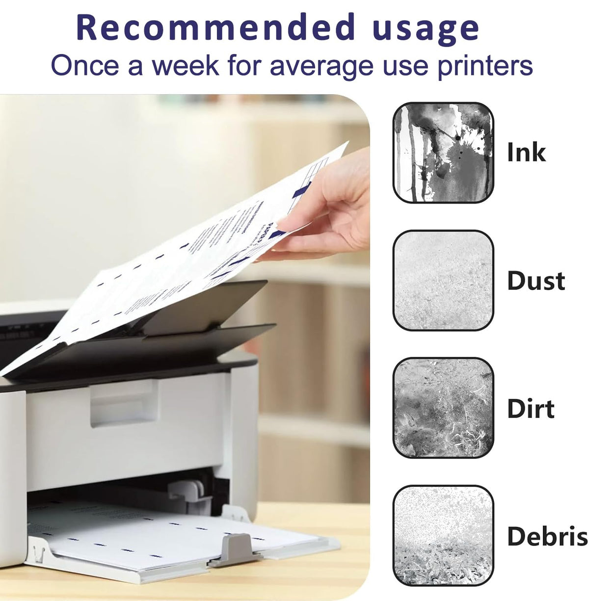 Original Printer Cleaning Sheets – Reliable Solution for Cleaning Rollers & Fixing Paper Feed Issues – Compatible with Inkjet & Laser Printers (8.5 x 11" - 10 Pack)