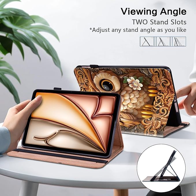 Case for Samsung Galaxy Tab A11 Plus/ A9 Plus 11 Inch PU Leather Tablet Cases Flip Folio Multi-Angle Viewing Stand Protective Cover with Card Slots - Brown Owl