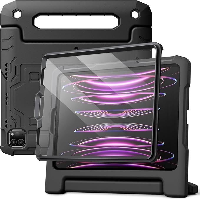 JETech Kids Case for iPad 6th/5th Gen 9.7 (2018/2017) Black | Built-in Screen Protector 360° Rotating Handle Stand Shockproof Full-Body Protection Kid-Friendly Design