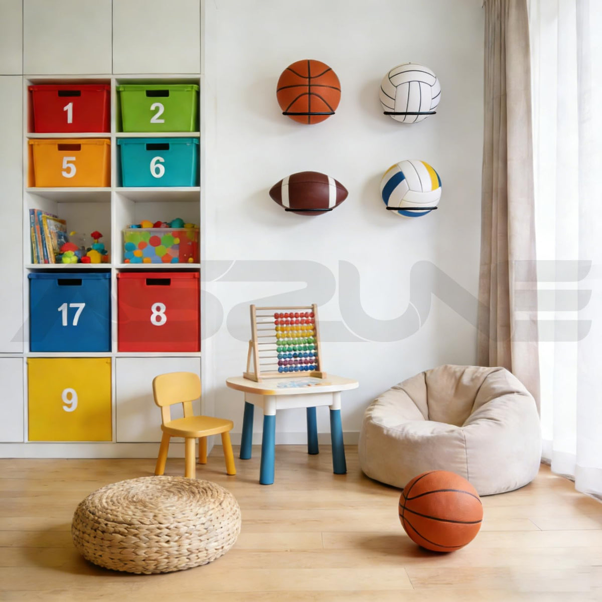 ASZUNE 6Pack Ball Holder Wall Mount Metal Storage Display Rack Black