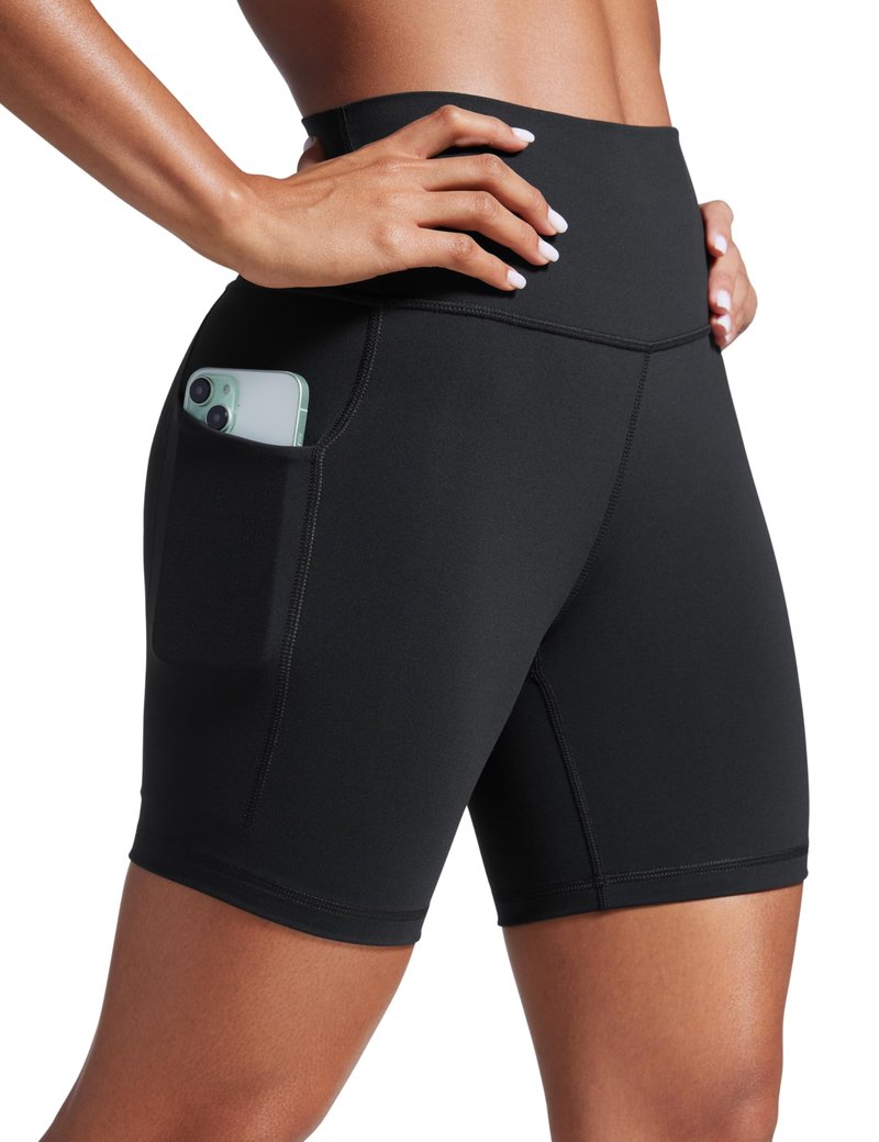 CRZ YOGA Butterbreeze Athletic Biker Shorts Pockets 6'' - High Waist Workout Gym Volleyball Running Yoga Womens Black Medium