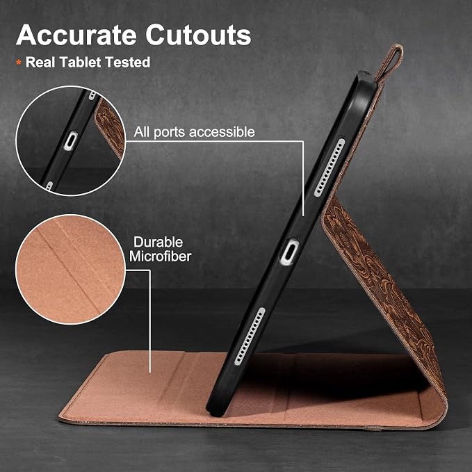 Gexmil Leather Case for iPad Pro 13 Inch M5/M4 2025/2024Crocodile Brown | Genuine Leather Cover with Magnetic ClosureSmart Folio Auto Sleep/WakeProtective ShockproofAdjustable Stand