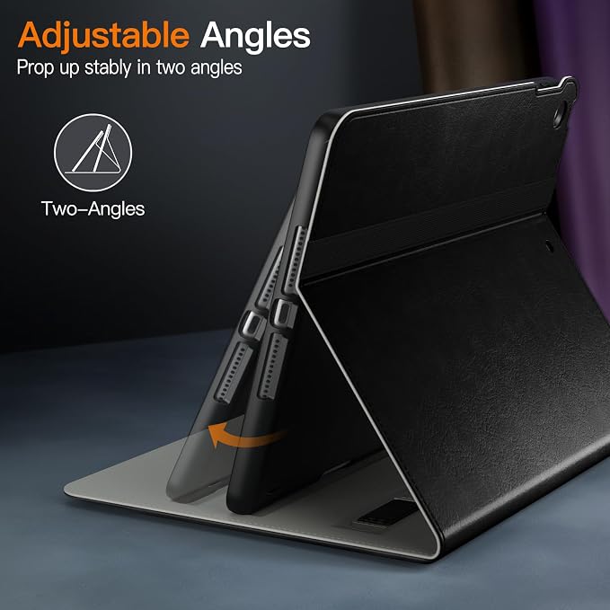 JETech Business Case Cover for iPad 6th/5th Gen 9.7 (2018/2017) Black | PU Leather Design Pencil Holder &amp Pocket Multi-Angle Viewing