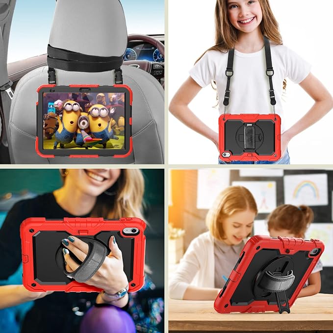Case Compatible with iPad (A16) 11th 2025/10th Gen 2022 | Built-in Screen Protector Pen Holder Heavy Duty Shockproof Rugged Protective Case W/Handle Shoulder Strap