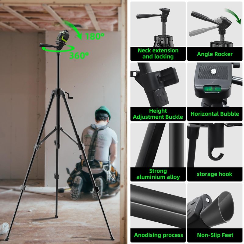 16 Line Laser Level with Tripod,4x360° Self Leveling Laser Level with 2 Batteries,4D Laser Level 360 Self Leveling,Green Line laser Level Tool for Construction,Picture Hanging,Home Renovation