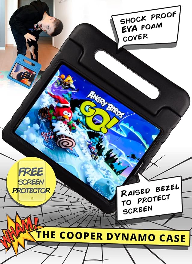Official Cooper Dynamo for iPad Pro 11 inch Case for Kids 4th/3rd/2nd/1st Generation 2022/2021/2020/2018 | Rugged Foam Magic Handle Stand with Pencil Holder Eco-Mailer