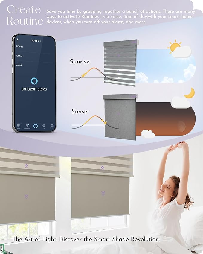 Graywind Smart Dual Shades Compatible with Alexa Google Homepod Motorized Double Zebra Blinds Matter Solar Powered, Custom Size (Beige)