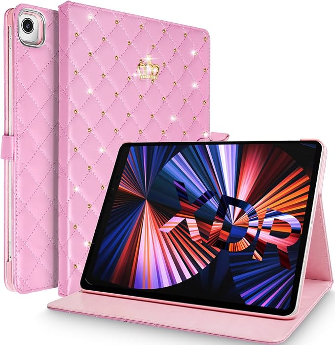 for iPad 10.2 Case 9th/8th/7th Generation (2021/2020/2019) Crown Bling Diamond Cute Elegant PU Leather Smart Auto Sleep/Wake Stand Shockproof Protective Case for Apple iPad 10.2 inch (Black)