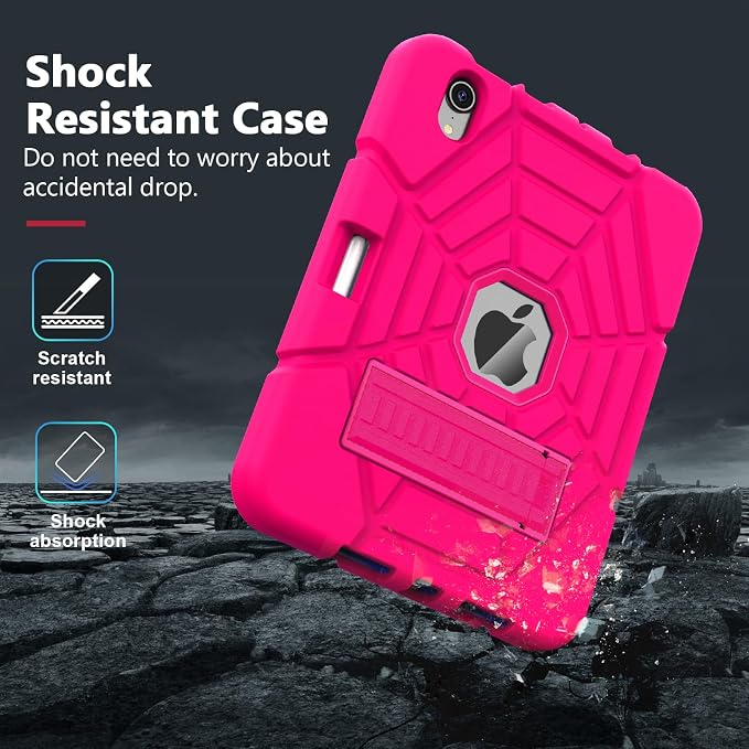 Grifobes Case for iPad mini 7th 2024 (A17 Pro) / Mini 6th Generation 2021 8.3 Heavy Duty Shockproof Cover with Pencil Holder Stand for i Pad Mini 7/6 Gen 8.3 inch Case (Black+Red+Red)
