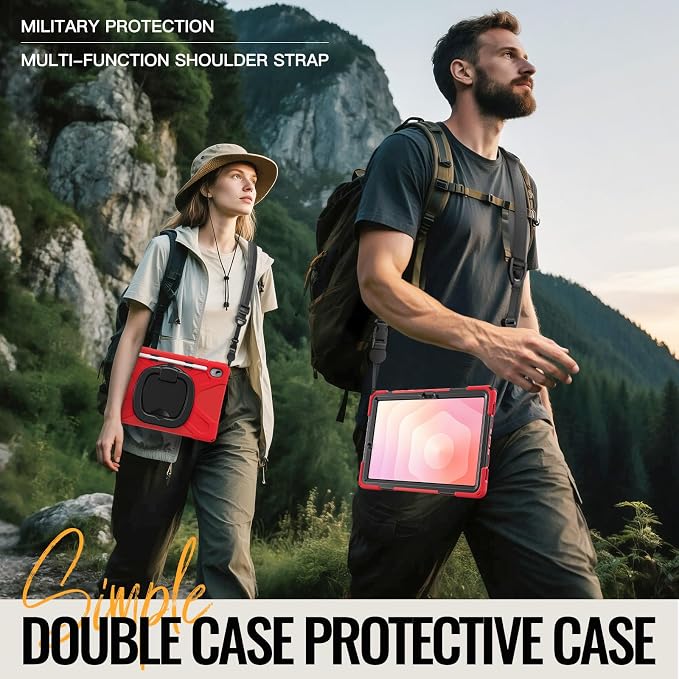 Batianda Heavy Duty Case for Samsung Galaxy Tab S11 2025 11 Inch with 360° Rotating Ring Stand &amp Shoulder Strap Built-in S Pen Holder Shockproof Rugged Multi-Layer Protective Cover Black