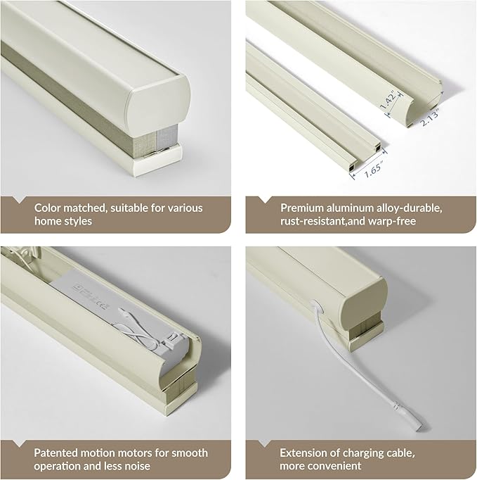 Boolegon Motorized Blinds with Remote, 100% Blackout Smart Blinds, Automatic Cellular Shades for Windows, Rechargeable Electric Honeycomb Shades for Home,Blackout Beige,Custom Size
