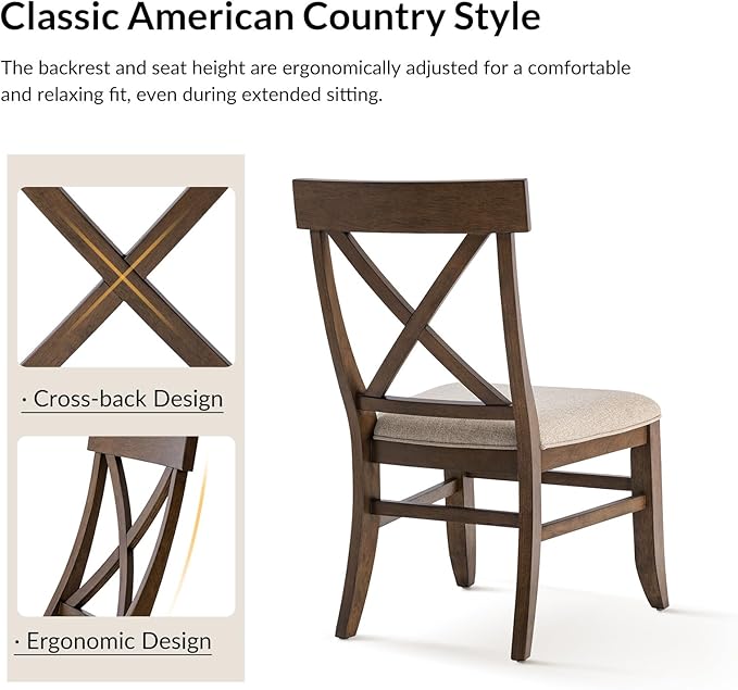 Wood Dining Chairs Set of 4, Modern Farmhouse Kitchen Dining Room Chair, Upholstered Dinner Chair with Back Wood Legs for Restaura, Cofe and Hotel Walnut