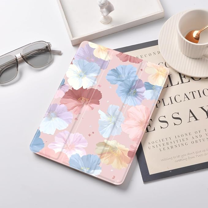 Joyland Brown Leopard Floral for iPad 6th/5th Generation 9.7 Inch 2018/2017Air 2/Air 1 CaseBuilt-in Pencil Holder with Shockproof Cover Transparent Back Shell Auto Wake/SleepBlack