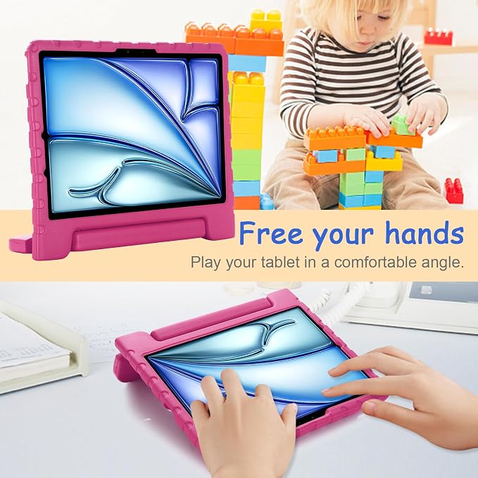 Kids Case for iPad Pro 11 M5/M4 &amp iPad Air 11 (2026/2025/2024) Shockproof Case with Pencil Holder Techcircle Light EVA Foam Handle Stand Bumper Protective Child Friendly Drop Proof Cover Black