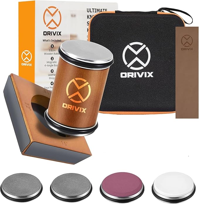 ORIVIX Rolling Knife Sharpener Kit, Magnetic 4-Angle Base
