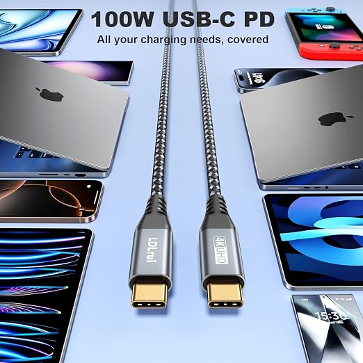 LDLrui 10FT Right Angle USB C Cable 100W PD 20Gbps Data 4K Video | Large Workspaces Commercial Displays Long Distance Routing Flexible Installation Full-Featured USB-C