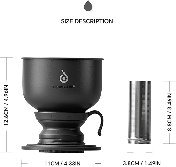 Ideus Stainless Steel Brew Pour Over Dripper, Black