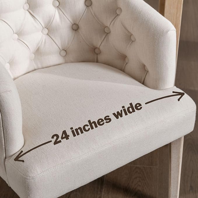 DUOMAY Modern Tufted Dining Chairs Set of 4, Linen Upholstered Side Chair, Comfy Accent Barrel Chair with Wood Legs for Home Kitchen Dining Room Living Room Restaurant, White