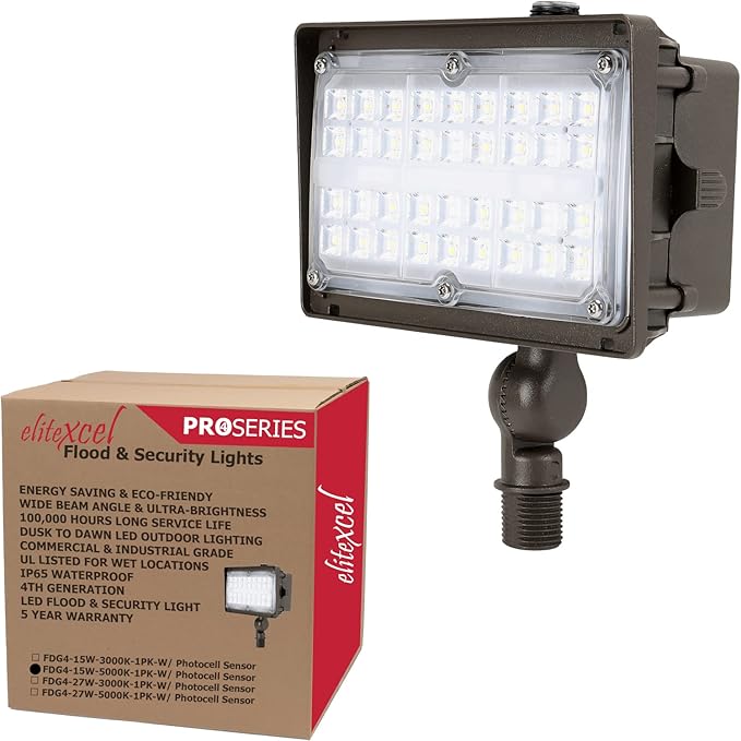 Dusk to Dawn Outdoor Security Flood Lights for Yard, Gen4 15W Industrial Landscape Lighting, 2000LM 5000K Daylight 50W MH Equal Spotlight, 120-277V UL Listed, 5-Year Warranty