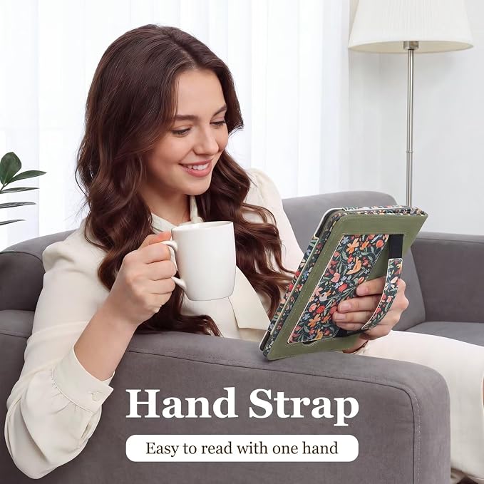 Fancity Case for Kindle Paperwhite 7/6.8 12th/11th Generation 2025 2024 | PU Leather Case with Auto Wake/Sleep Hand Strap for Kindle Paperwhite/Colorsoft Signature Edition 2021 Monet's Garden