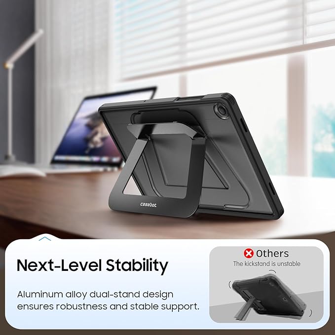 Fintie Multi-Angle Kickstand Case for Samsung Tab A11+/A9+ 11 in Black | Dual-Axis Aluminum Stand PC &amp TPU Protection Slim Frosted Hard Cover with Anti-Scratch Surface Stable Viewing Angles