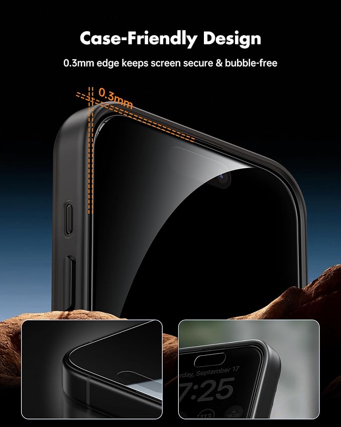 UNBREAKcable iPhone 15 Privacy Screen Protector 2-Pack Upgraded Dual-Tempered Glass + 2 Camera Lens Protectors 25° Anti-Spy Military-Grade 9H+ HD Clear Anti-Fingerprint 6.1 Inch