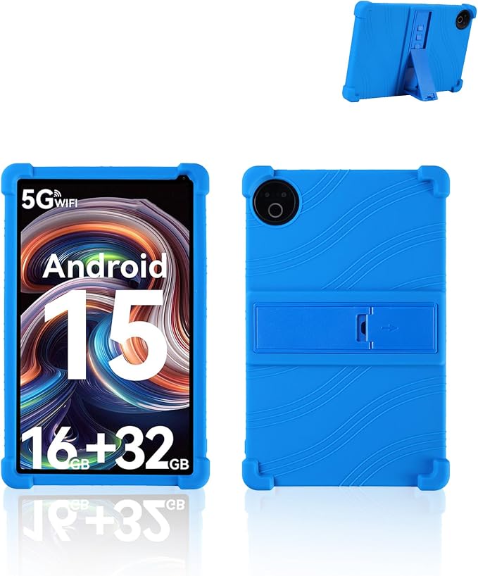 for Evermyth 10 Inch Android 15 OS GMS Certified Tablets CaseUYRUREL Soft Silicone Adjustable Stand Cover Lightweight Kids FriendlyBlack.