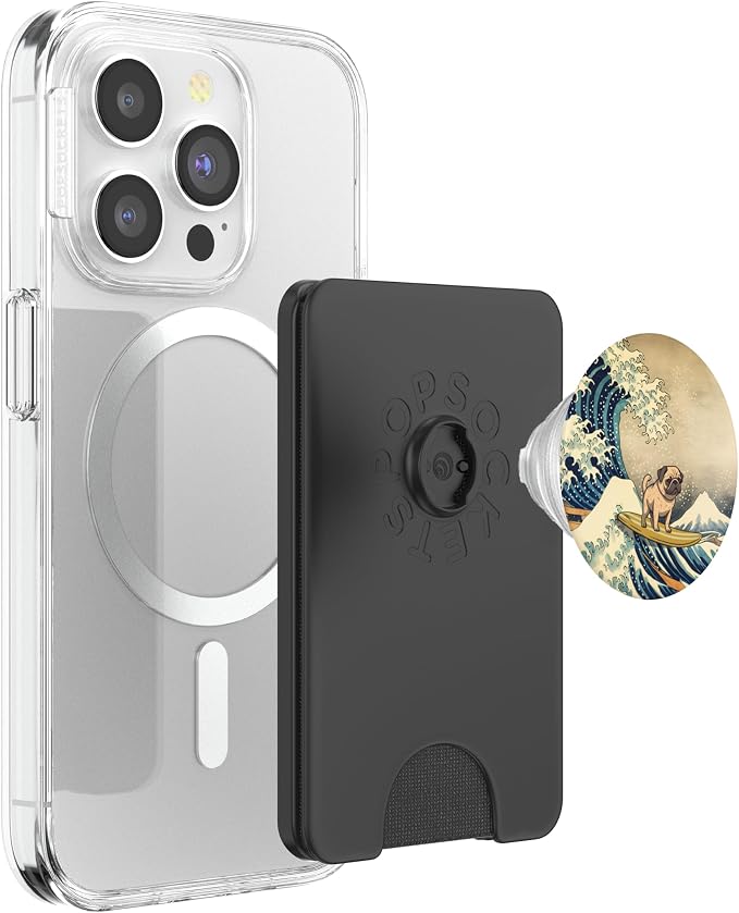 Surfing Pug Kanagawa Wave Japanese Dog Funny PopSockets Adhesive PopGrip