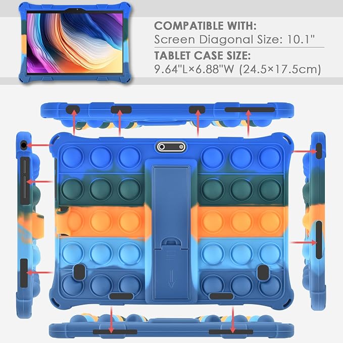 DETUOSI Silicone Case for 10.1 inch Tablet Multi-Angle Case Black | with Shoulder Strap and Stylus Pen Adjustable Stand Built-in Pen Holder Funny Protective Cover for 10.1 inch Tablet