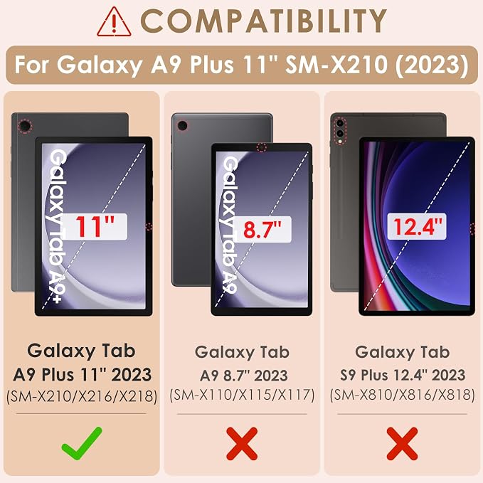 DETUOSI Galaxy Tab A9 Plus Case - Shockproof with 360 Stand &amp Strap Heavy Duty for SM-X210/X216/X218 Black