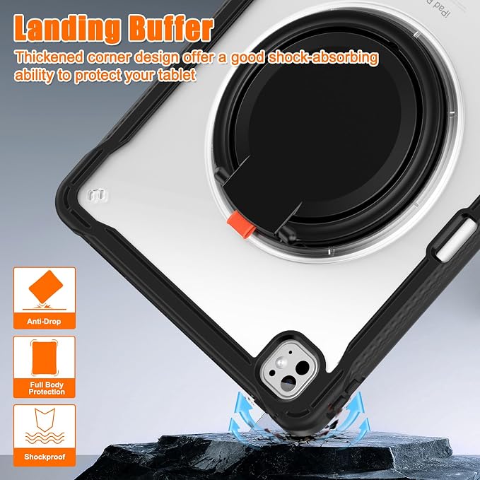 Batianda HaloCarry Case for iPad Pro 11 inch 2025 M5 2024 M4 Lavender Grey | Lightweight Dual-Layer Rugged Case with 360° Rotating Carry Ring Handle Stand and Pencil Holder Reinforced Corner Defen