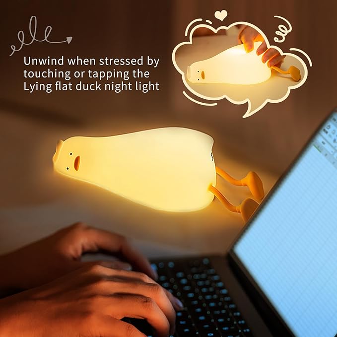 AVACOM Squishy Night Light, Lying Flat Duck Night Light, Travel Nightlight, 3 Level Dimmable Nursery, Rechargeable Bedside Touch Lamp for Breastfeeding Toddler Baby Kids Decor