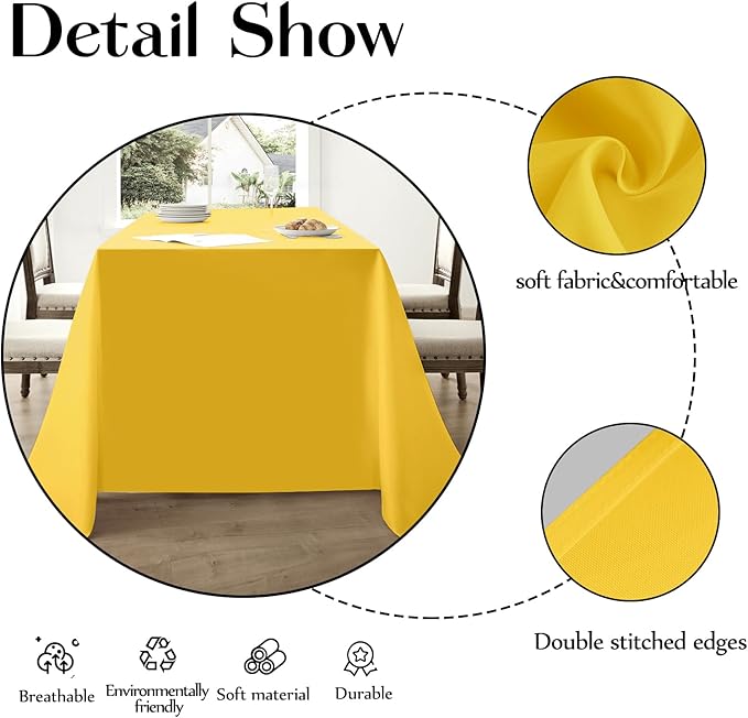 Rectangle Tablecloths 60x120 Inch 2 Pack Yellow Tablecloth for 6ft Washable Decorative Linen Polyester Table Cloths for 8ft Dining Table Banquets Buffet Parties and Wedding