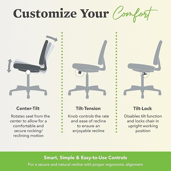 HON Volt Armless Office Chairs with Wheels, Ergonomic Adjustable Center-Tilt Recline, Fabric Back and Seat, Swivel Desk Chair, Black