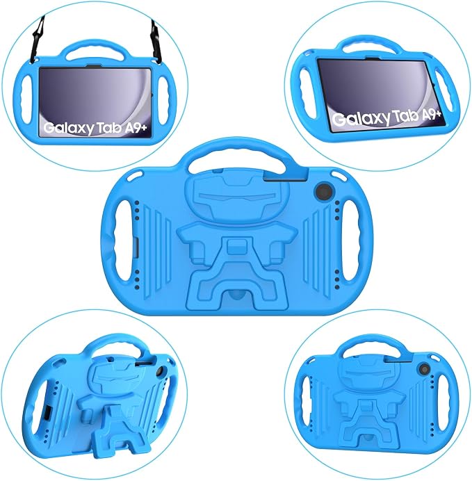 Kids Case for Samsung Galaxy Tab A11+ Plus/A9+ Plus 11 Inch Case with Strap Shockproof Lightweight Handle Stand 2025/2023 Model with Lanyard Black