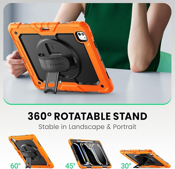 SEYMAC for iPad 9th/8th/7th Generation Case 10.2 2021-2019 Full-Body Shockproof Protective Case with Screen Protector Rotating Stand/Handle/Shoulder Strap for iPad 10.2 Blue/Black