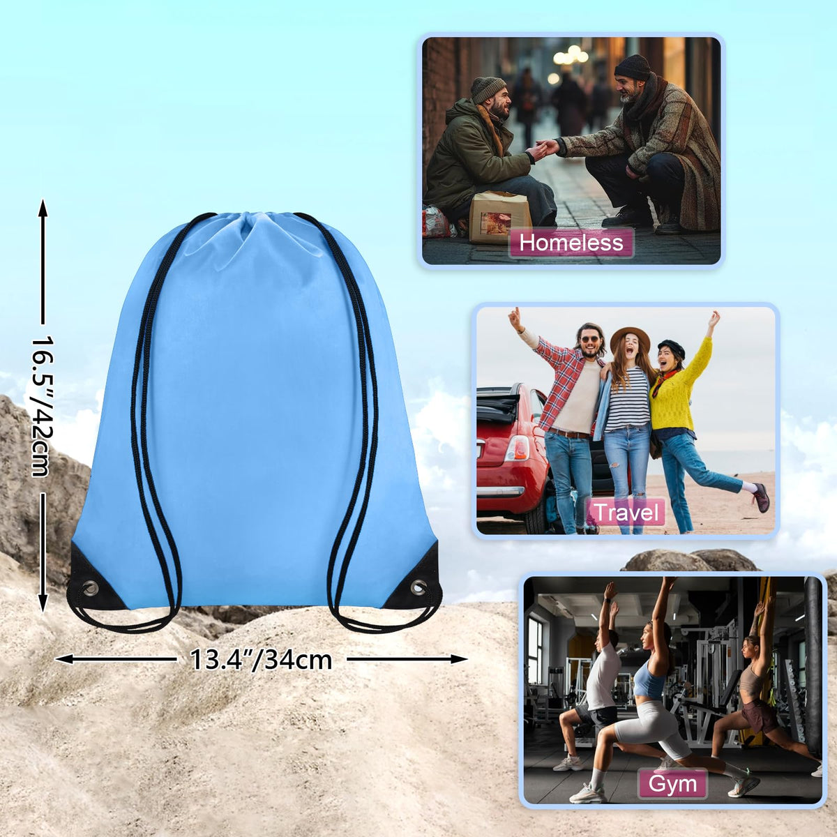 Grneric Drawstring Backpack Bulk 42 Pcs String Backpack Drawstring Bags Cinch Bag Sackpack for Men Women Gym (Sky Blue)