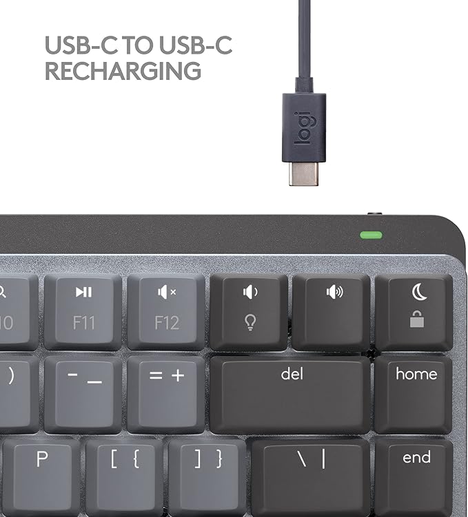 Logitech MX Mechanical Mini for Mac Wireless Illuminated Keyboard, Low-Profile Performance Switches, Tactile Quiet Keys, Backlit, Bluetooth, USB-C, Apple, iPad - Space Grey