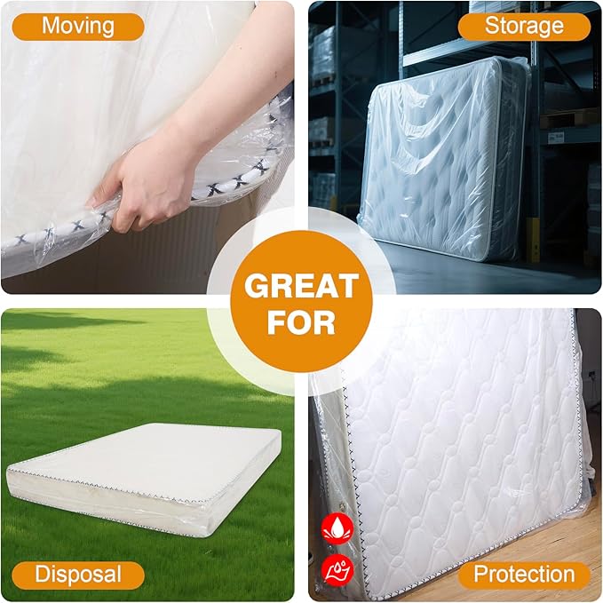 2 PK Twin Mattress Bags for Moving, Waterproof & Tear-Resistant Plastic Mattress Bag for Storage, Disposal & Moving Supplies