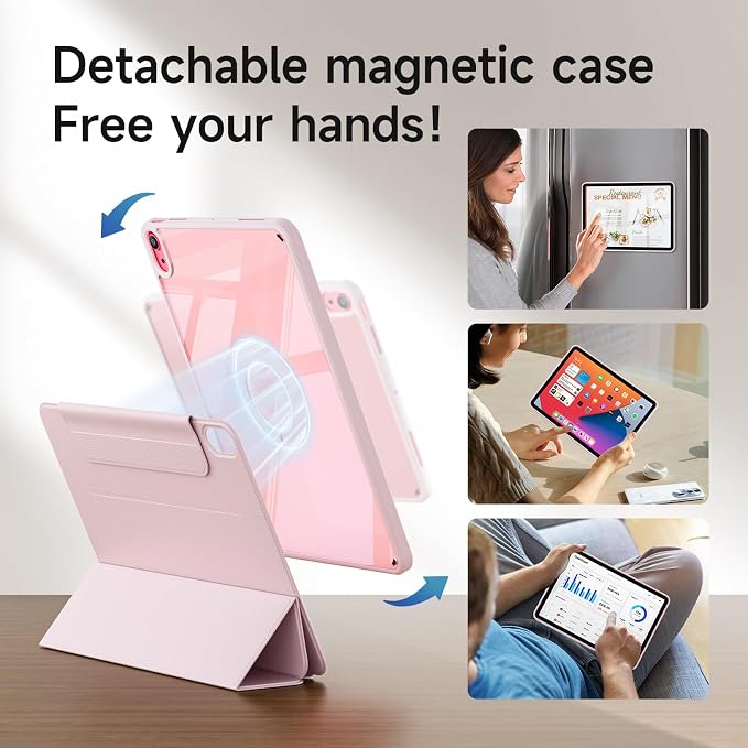 kenke Hybrid Case for iPad A16 11th Gen 11''/10th Gen 10.9'' Black | Detachable Magnetic Portrait/Landscape Stand Cover Magnetic Rotating Hard Clear PC Back Auto Wake/Sleep Support Touch ID