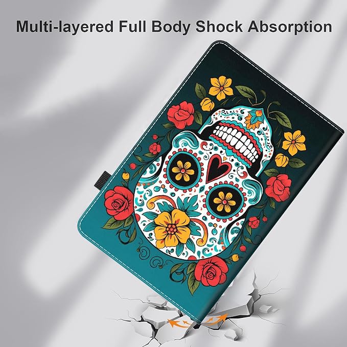 Case for Amazon Kindle Fire Max 11 Case (13th Gen 2023 Release) 11，Slim Fit Foldable Standing Cover Case with Auto Sleep/Wake for Fire 11 Max Tablet，Skull and Fire