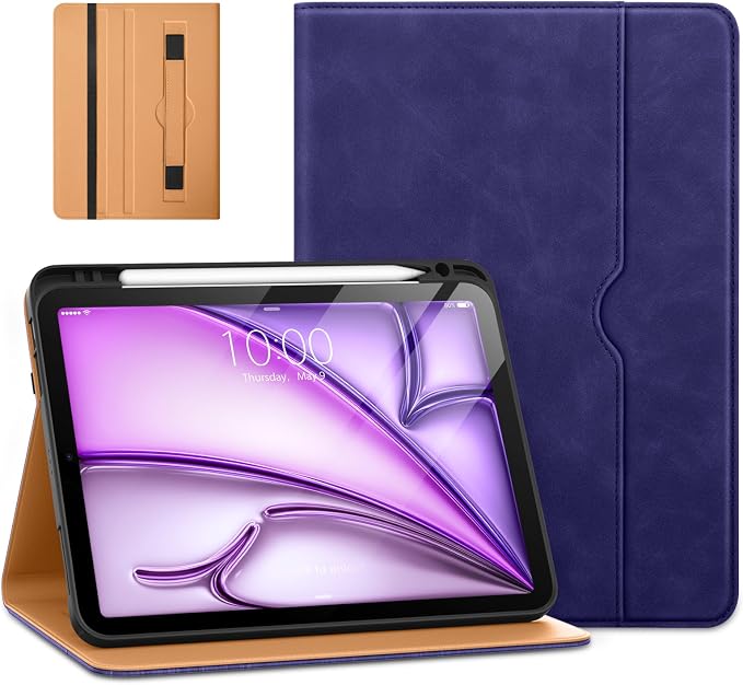 DTTO for iPad Air 11-inch Case M4/M3/M2 (2026/2025/2024) iPad Air 5th / 4th Generation (2022/2020) Premium Leather Business Folio Stand Cover with Pencil Holder - Auto Sleep/Wake Brown